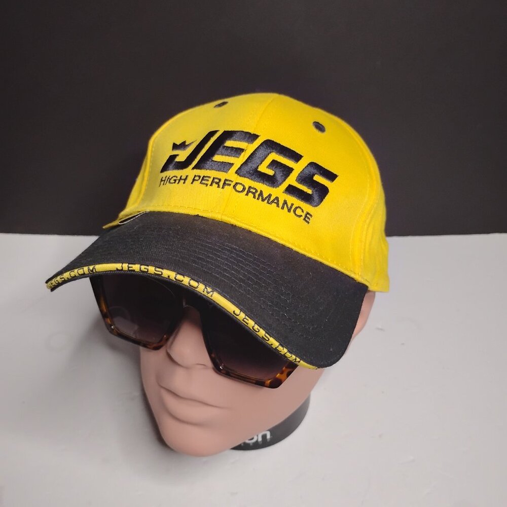 JEGS High Performance Yellow Black Baseball Cap Hat Adjustable Auto Racing